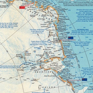 Carte vintage de l'Antarctique, carte des expéditions au pôle Sud, montrant les routes de Scott, Amundsen et Shackleton, impression de carte murale image 5