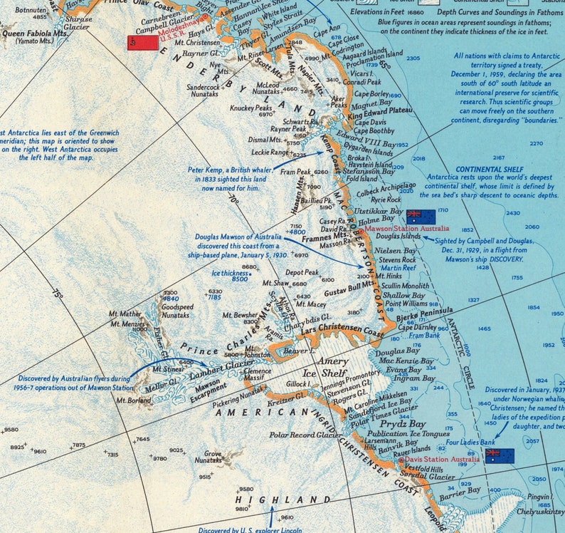 Carte vintage de l'Antarctique, carte des expéditions au pôle Sud, montrant les routes de Scott, Amundsen et Shackleton, impression de carte murale image 5