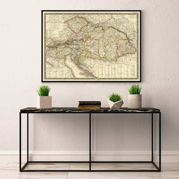 Historical map of Austria and Austrian Empire - Large wall map print