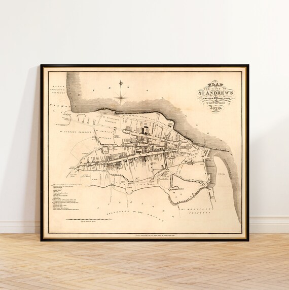 Saint Andrews map, antique map restored in sepia tones, wonderful graduation gift, fine print