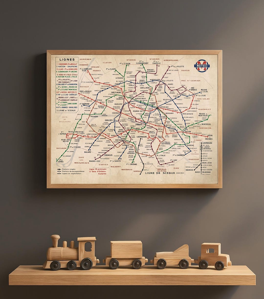 Paris Metro Map Print | Métro Plan Officiel Du Réseau | Vintage Subway ...