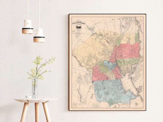 Providence map, old city map restored, archival print, wall map decor from 1878