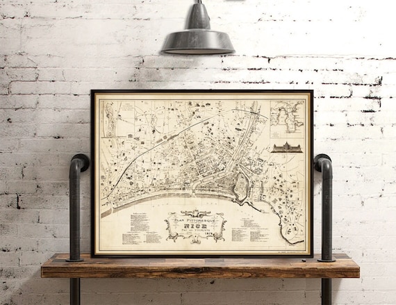 Nice map - Old map of Nice - City map archival reproduction on paper or canvas