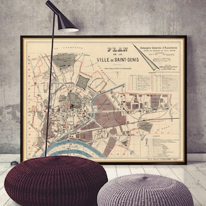 Saint Denis map France Vintage map of Saint Denis Plan de la ville de Saint Denis Fine print on paper or canvas image 1