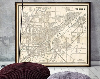 Riproduzione archivistica della mappa di Toledo - Vecchia mappa di Toledo (Ohio) - Stampa della mappa della città - Due versioni disponibili su carta o tela