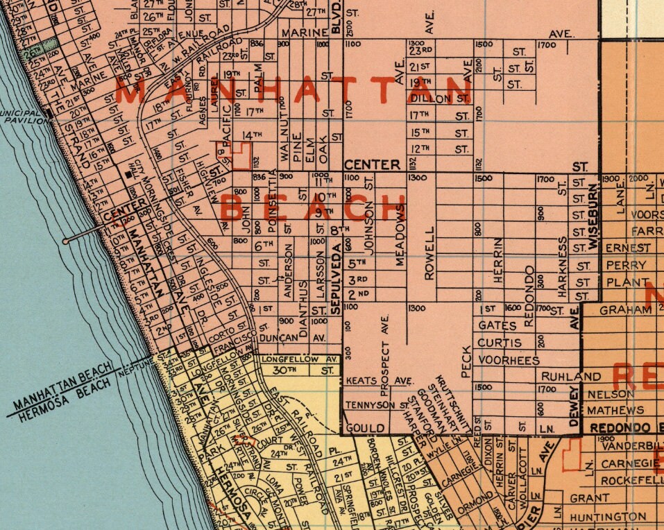 Map of Manhattan Beach, Hermosa Beach, Redondo Beach and Torrace