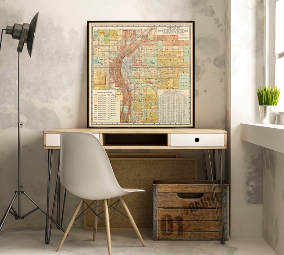 Commercial map of Denver - Old city map from 1933, detailed map, wall art decor, antique style,  restored map