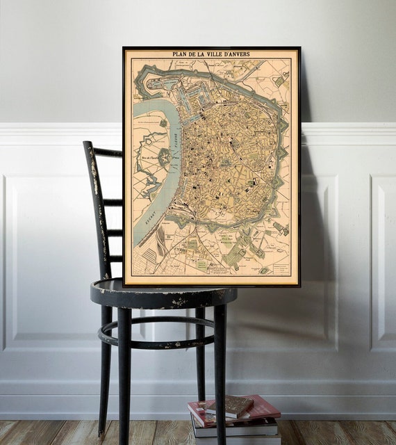 Vintage map of Anvers, large city map print, old map from 1904, archival reproduction