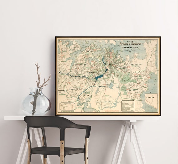 シドニーの古い地図、復元された歴史地図、ビンテージの都市地図