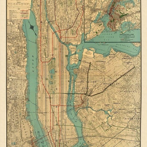 Map of Manhattan, old map of Manhattan New York, detailed vintage map from 1924, vintage style wall decor image 2