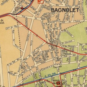 Carte ancienne de Vincennes, Bagnolet, Fontenay-s-Bois, Montreuil-s-Bois - Impression fine sur papier fin couché ou toile image 3