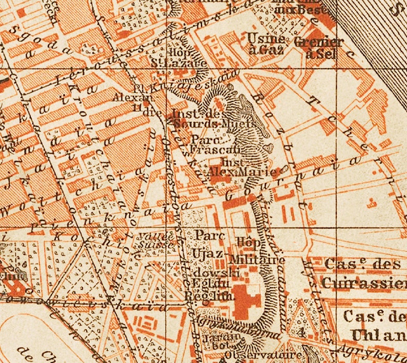 Old map of Warsaw La carte de Varsovie Old City plan Fine reproduction image 3