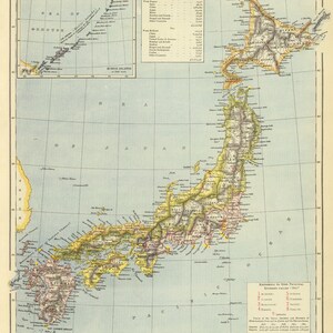 Carte du Japon - Ancienne carte du Japon, y compris l'île d'Hokkaido - Impression de carte murale sur papier ou toile image 2