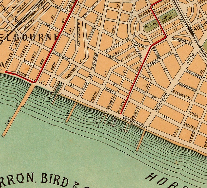 Old map of Melbourne print Melbourne map Fine wall map reproduction on paper or canvas
