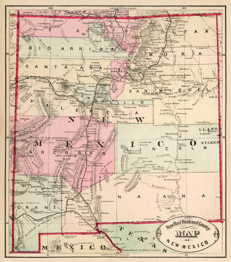 New Mexico map Old map of New Mexico fine reproduction on | Etsy