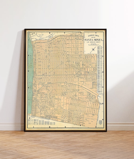 Old map of Santa Monica, vintage city map of Santa Monica, housewarming map print decor