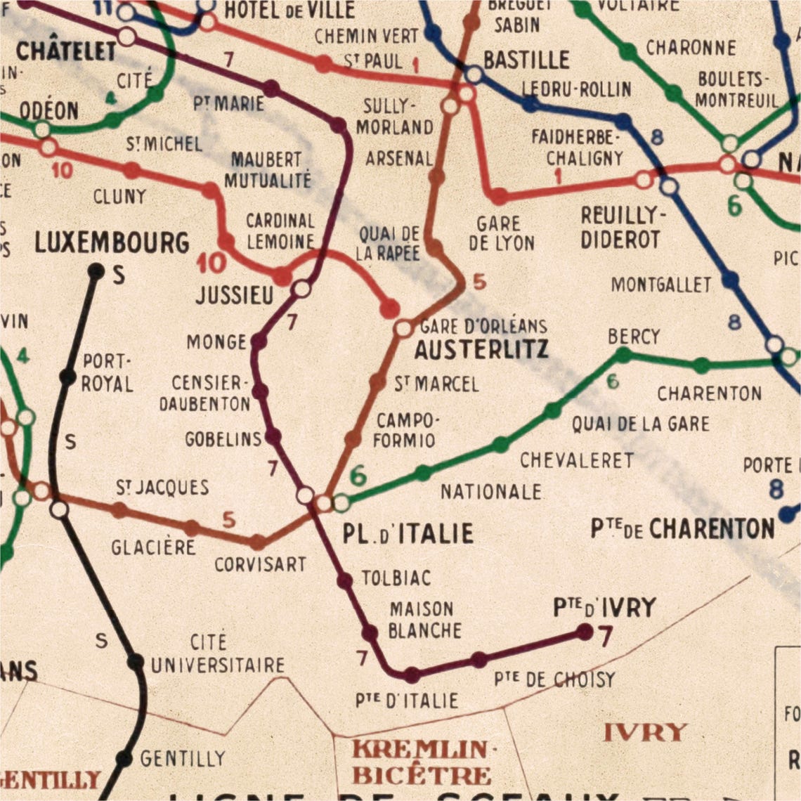 Paris Metro Map Print | Métro Plan Officiel Du Réseau | Vintage Subway ...