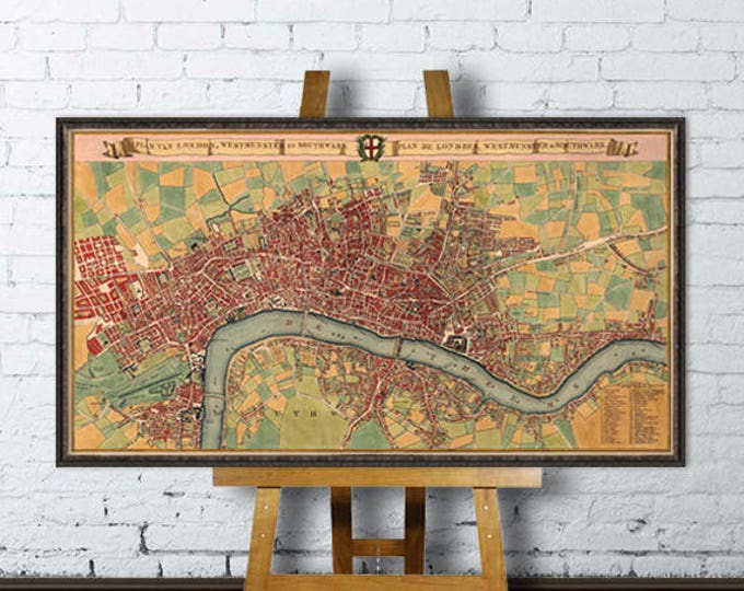 Old map of London during George III, historical map fine reproduction,