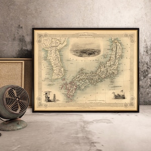 Carte vintage du Japon et de la Corée - Impression d'archives de carte du Japon - Ancienne carte de la Corée imprimée sur papier ou toile