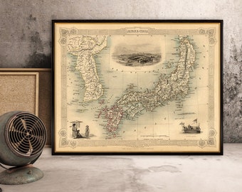 Vintage map of Japan and Korea -  Japan map archival print - Old map of Korea print on paper or canvas