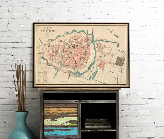 Groningen map, vintage city plan, student graduation gift