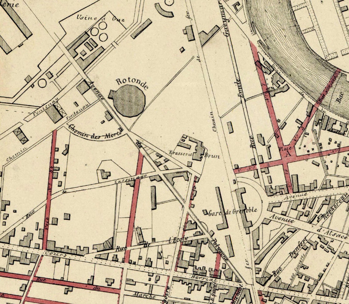Grenoble Map La Carte De Grenoble Old Map Restored - Etsy