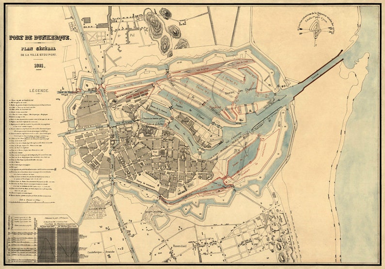 Dunkirk Map Old Map of Dunkerque Historic Map Restored Etsy