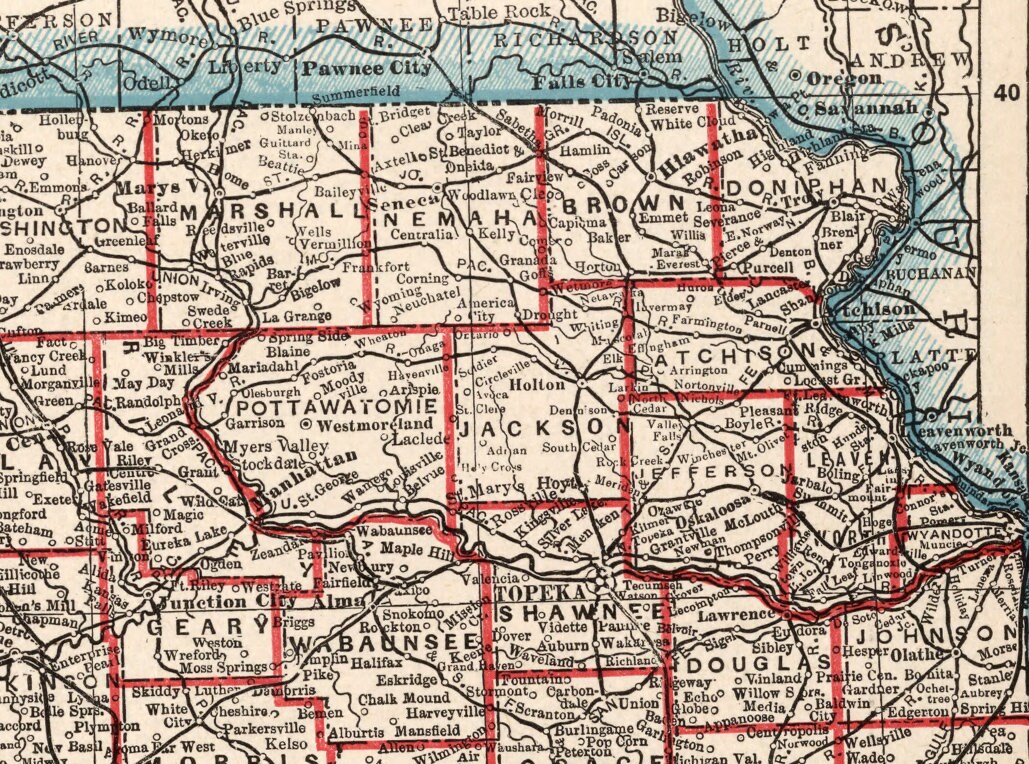 Kansas map Old map of Kansas, wall map reproduction, print on paper