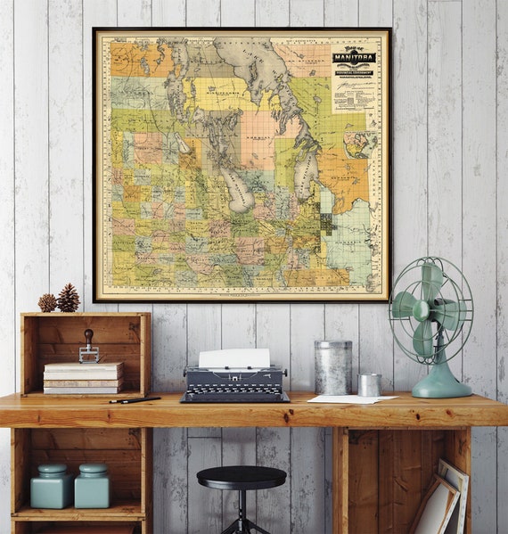 Manitoba map  - Old map of Manitoba (Canada)  - City plan print - Fine giclee  printon paper or canvas