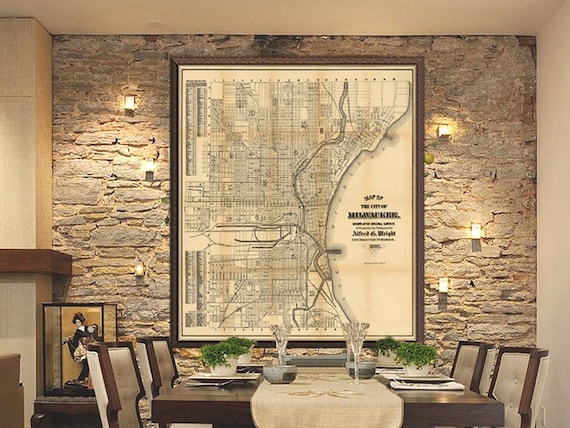 Milwaukee map, restored map large print, map art with an antique patina, The Cream City city plan, gift for wall decoration