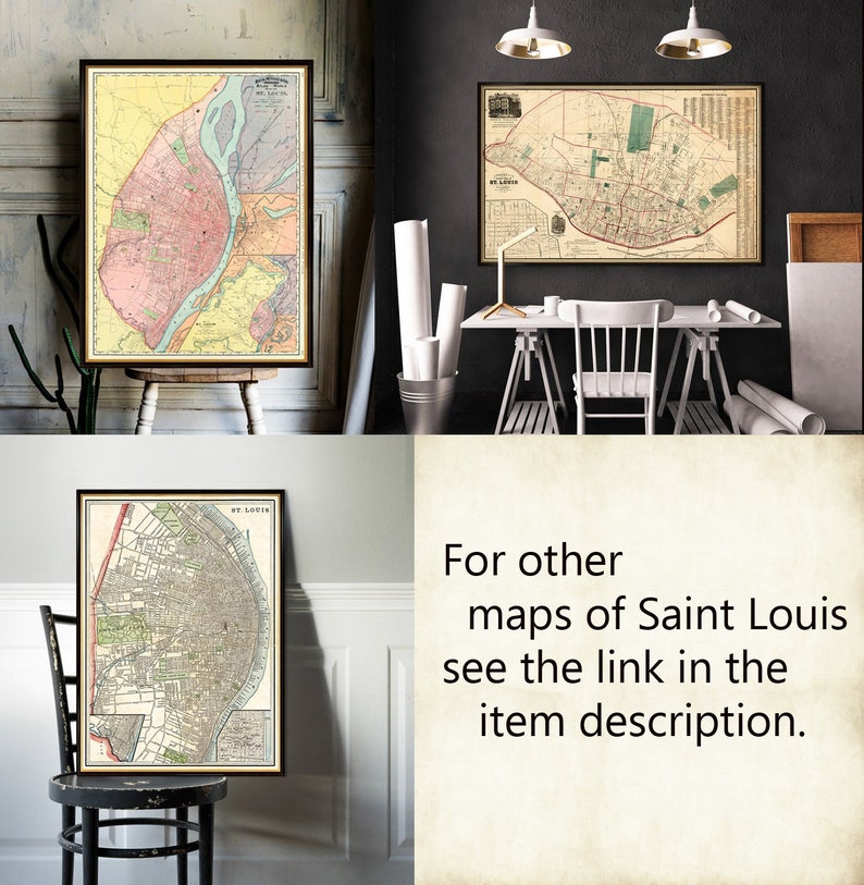 Vintage map of Saint Louis Old map of St. Louis fine print on paper or canvas image 5