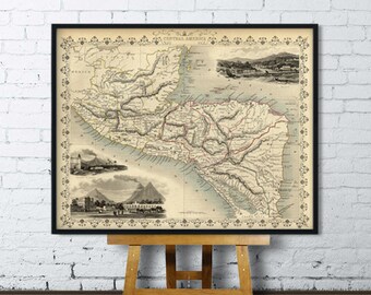 Historic map of Central America  - Archival print of Central America  map