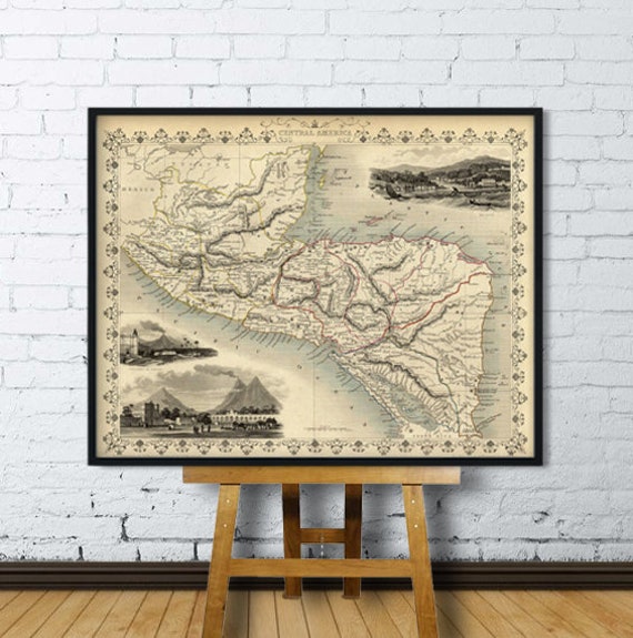 Historic map of Central America  - Archival print of Central America  map