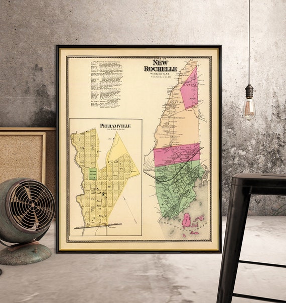 New Rochelle  map  - Old map fine print