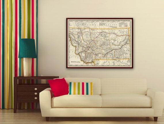 Montana map - Large old map of Montana, archival print on paper or canvas
