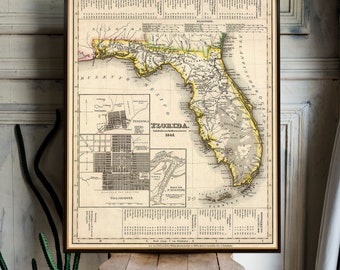 Florida Map from 1845 | Old State Cartography Decor | Archival Print
