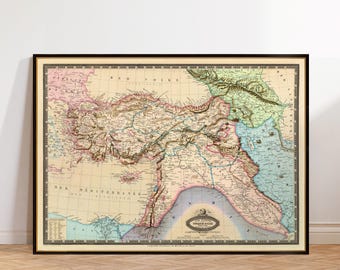 Mapa antigo da Turquia, Síria, Líbano e Cáucaso | Mapa do Império Otomano do século XIX | Arte cartográfica francesa antiga | Impressão de alta qualidade