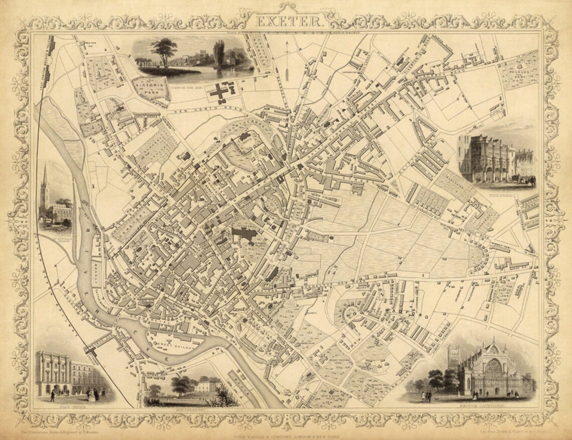 Exeter map Old map of Exeter Large wall map print on paper Etsy