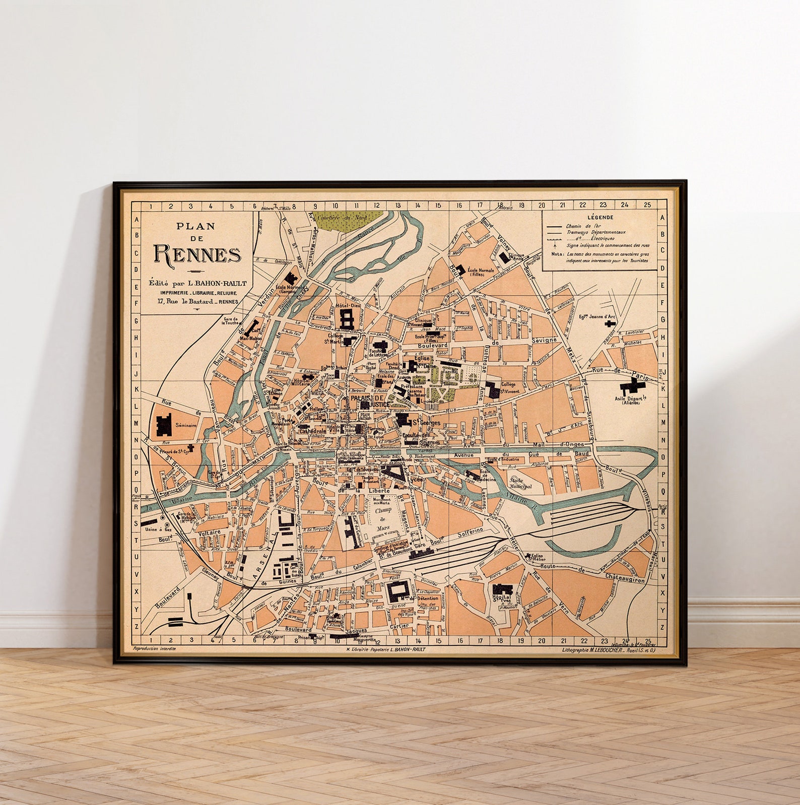 Rennes Map , Plan De La Ville De Rennes, Vintage Map, Wall Map Art ...