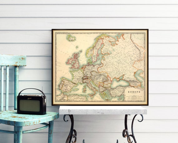 Map of Europe, antique map before The Great War, historical map decor, cartographic art