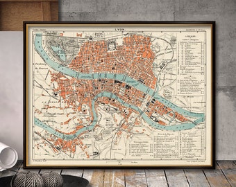 Old map of Lyon - Carte de Lyon -  Fine archival reproduction on paper or canvas