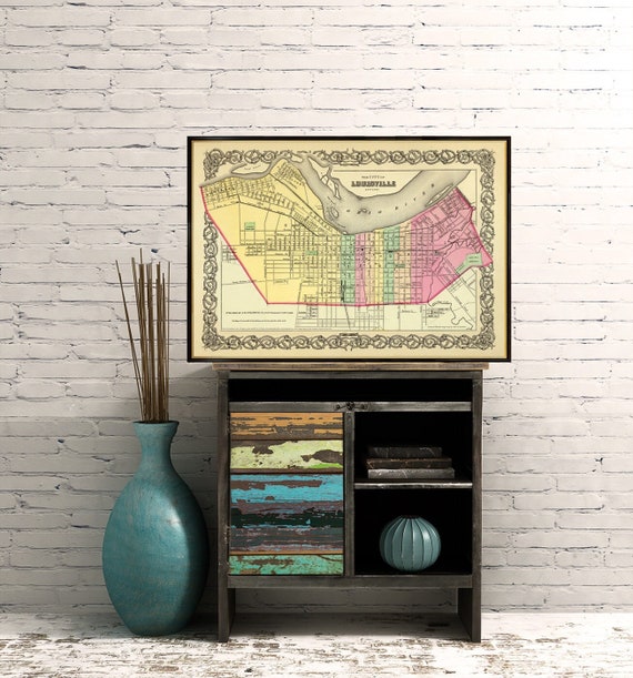 Antique Louisville  city map - Louisville map archival print on paper or matte canvas