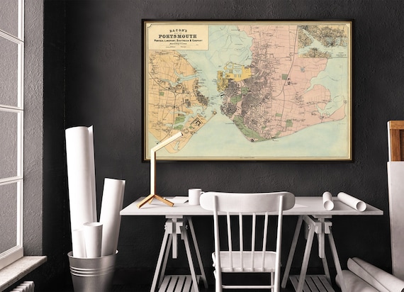 Portsmouth map (UK) - Old city map print - Fine  print - Giclee reproduction on fine coated paper or matte canvas