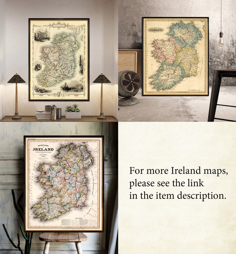 Carte historique de l'Irlande - Ancienne carte restaurée, belle reproduction sur papier ou toile image 6