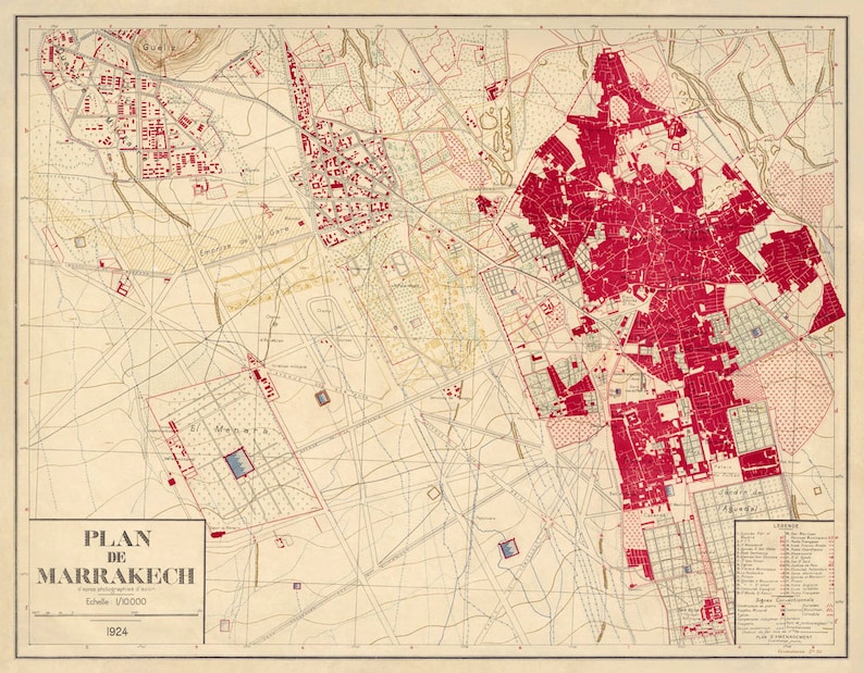 Vintage map of Marrakesh , vieille carte de Marrakech, wall map print on paper or canvas image 2