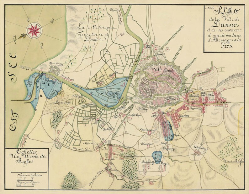 Danzig map Vintage map Gdansk map Antique map print on paper or canvas image 2