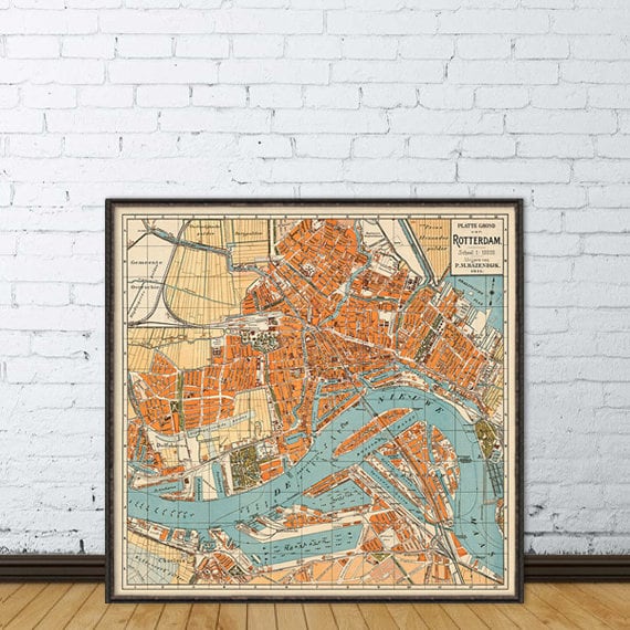 Rotterdam map - Old map reproduction  - Vintage city plan, large map on paper or canvas