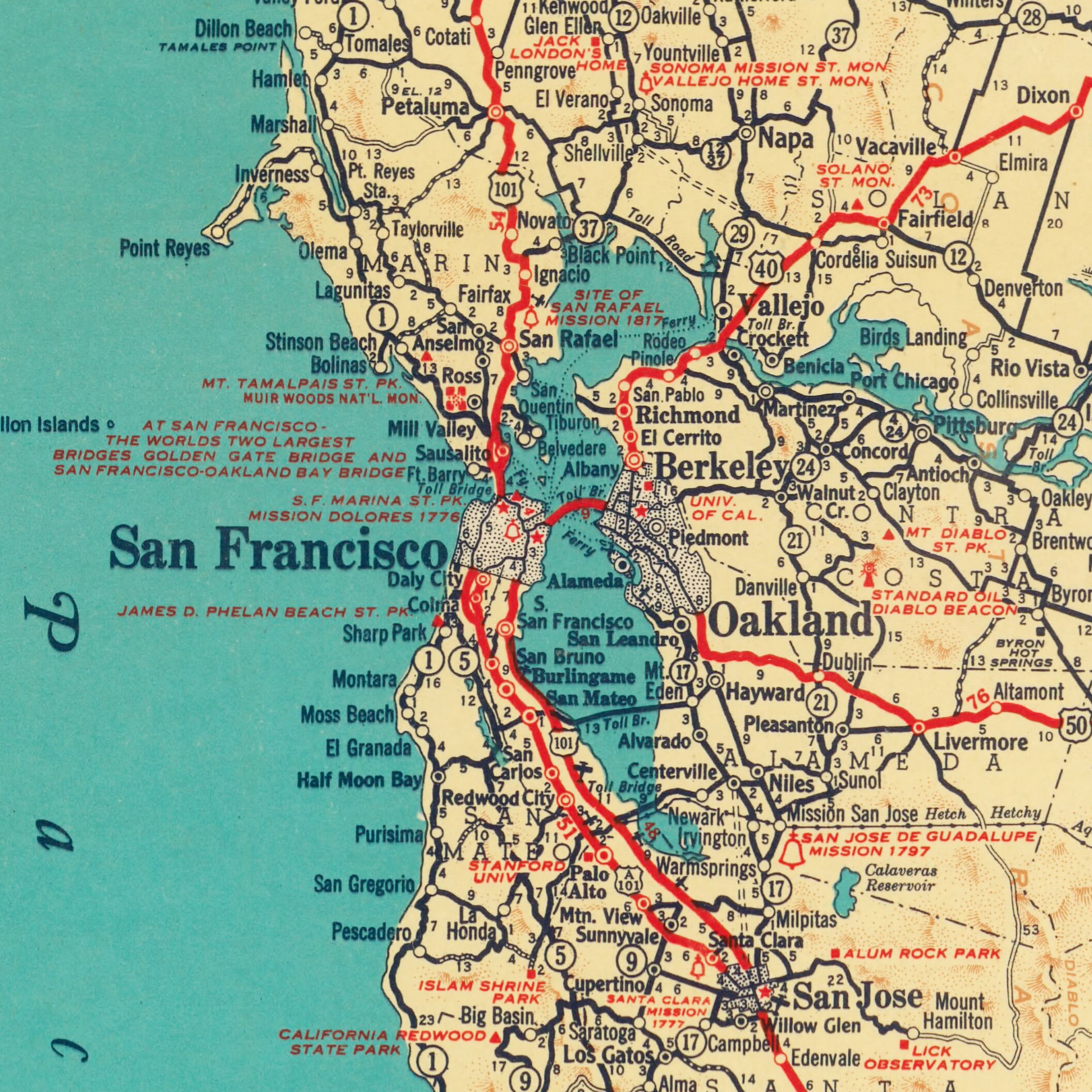 Vintage California Road Map | Antique Highways, Railroads & Urban