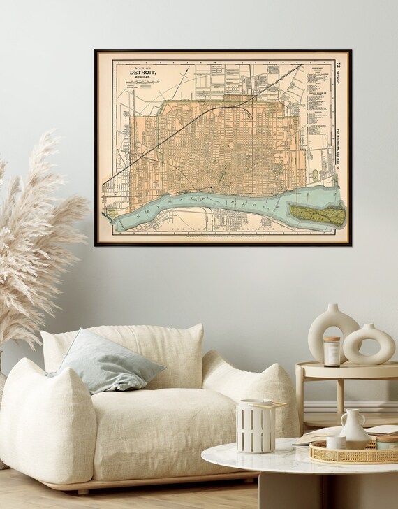 Map of Detroit, old city map print, wonderful city plan from 1891, housewarming decor
