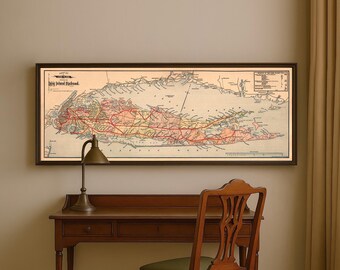 Long Island Map | Old city Plan Restored | Vintage Street Guide Print